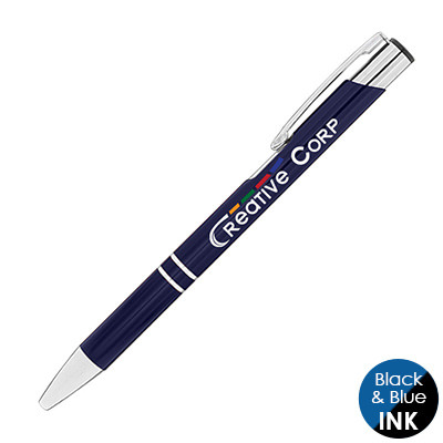 Full-color metal pen with custom logo.