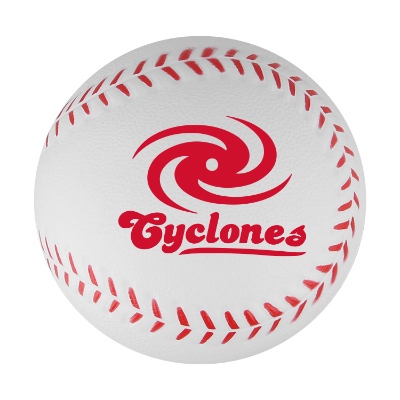 White foam stress ball with a personalized logo.