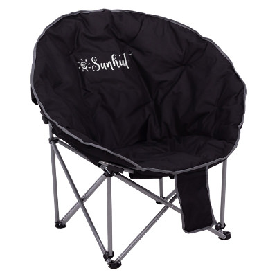 Black polyester chair with a personalized logo.