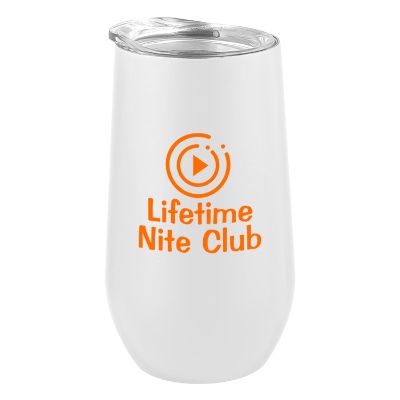 White wine tumbler with custom logo.