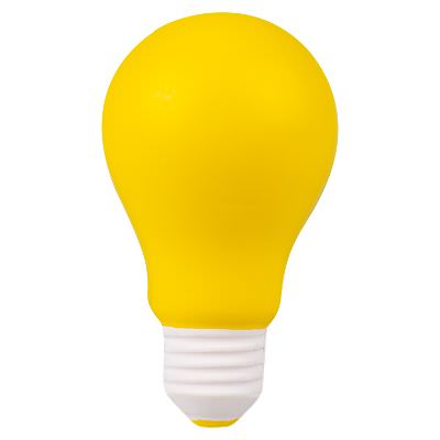 Foam yellow incandescent light bulb stress ball blank.