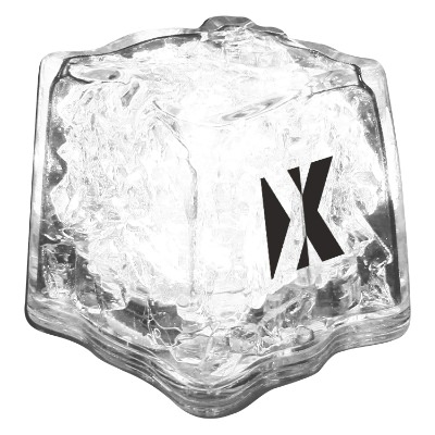 Light up ice cube with custom logo.