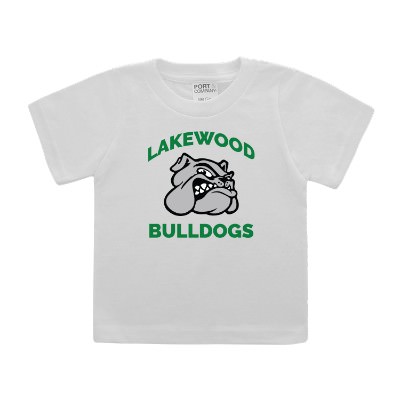 Personlized white infant tee with full color logo.