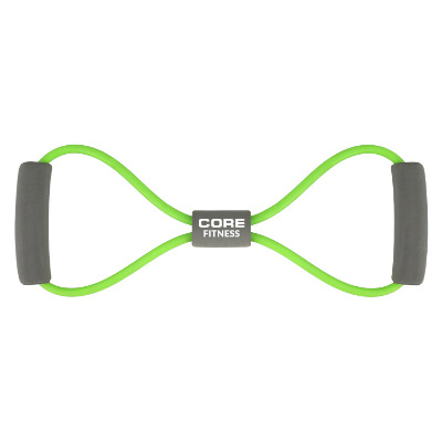 Silicone green stretch band with custom imprint.