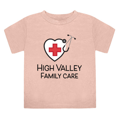 Peach triblend toddler tee with custom full color logo.