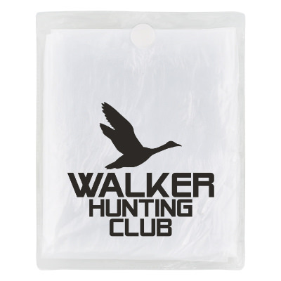 Clear poncho with custom logo on case.