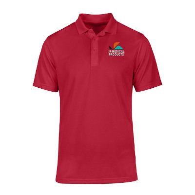 Deep red polo with personalized embroidered logo.