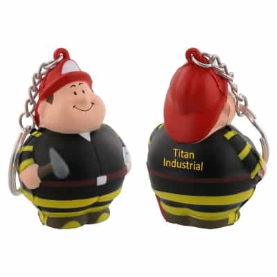 Foam firefighter stress ball key ring with imprint.