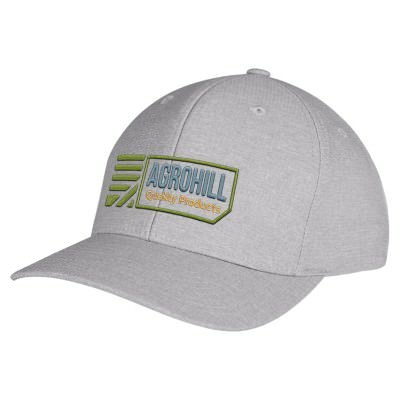 Embroidered custom silver snap back cap.
