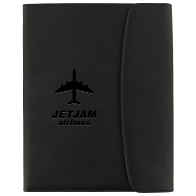 Polyurethane and leather black padfolio debossed.