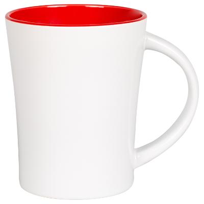 Ceramic white with yellow coffee mug with c-handle blank in 14 ounces.