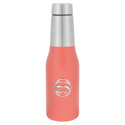 Stainless steel peach water bottle with custom engraved logo in 20 oz.
