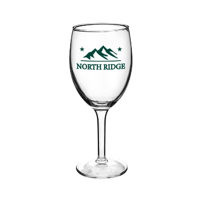 Glass clear wine glass with custom imprint in 8 ounces.