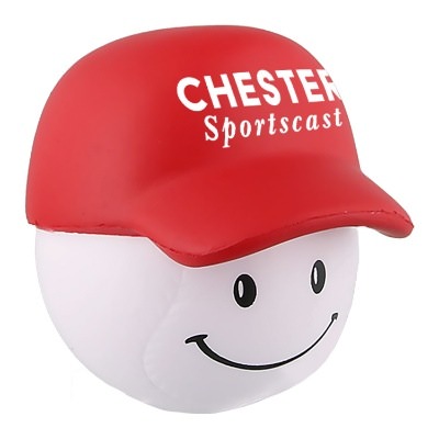Red with white foam stress ball with a custom logo.
