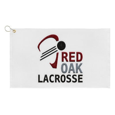 White golf towel with custom embroidered imprint.