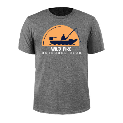 Dark heathered grey custom full colored logo short sleeve t-shirt.