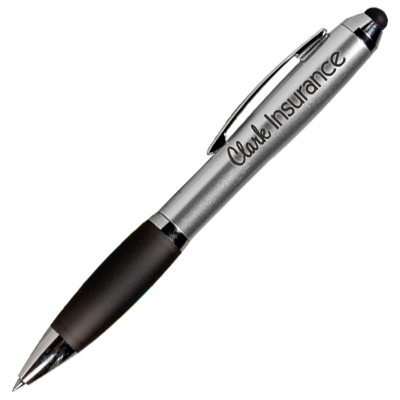 Silver stylus pens with custom logo.