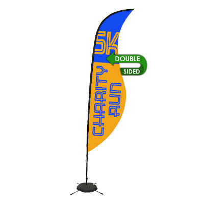 13-ft. double-sided stand-up flag with custom logo.