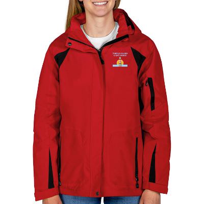 Full color red custom ladies coat.