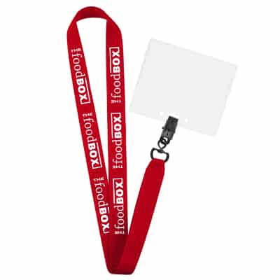 3/4 inch pink grosgrain polyester lanyard with custom logo, swivel bulldog clip and horizontal ID holder.
