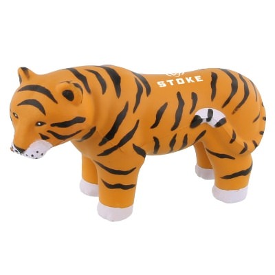Orange foam stress ball with a custom logo.