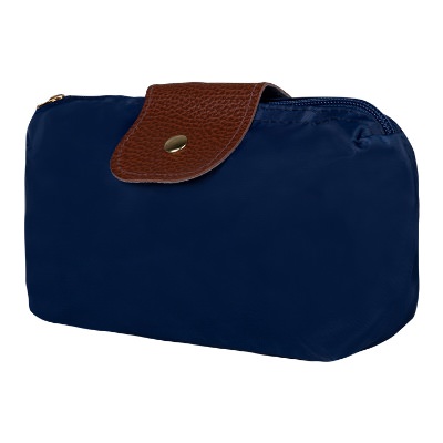 Polyester blue vanity cosmetic bag blank.