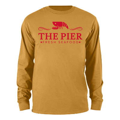 Custom dijon beach wash long-sleeve t-shirt with logo.
