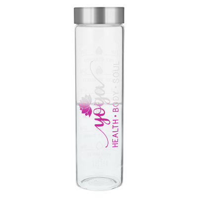 Glass water bottle with color changing ink in 20 oz.