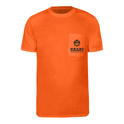 Safety orange customizable tee with logo.