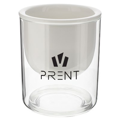 White glass personalized watering planter.
