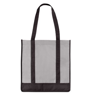 Blank polypropylene tan and ivory tote and matching bottom insert.