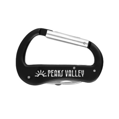 Aluminum multi-tool with custom engraved imprint.