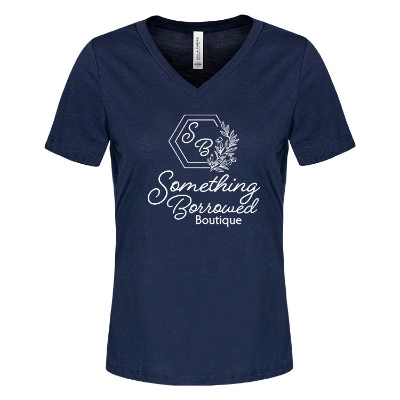 Solid navy triblend tee with custom logo.