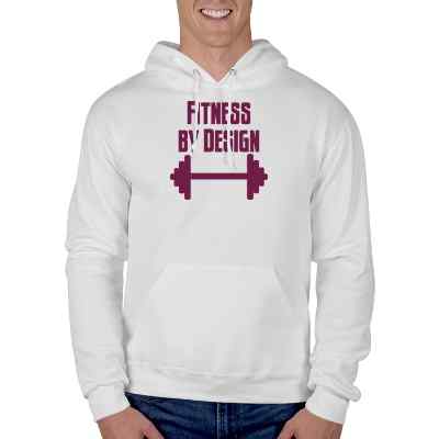 Custom white hooded sweatshirt with logo.