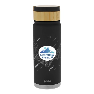 Stainless black sports bottle with custom full color logo.