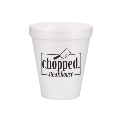 Styrofoam white foam cup with custom imprint in 8 ounces.