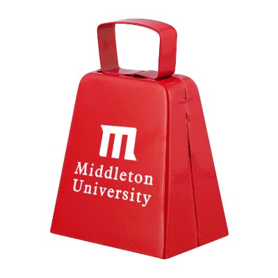 Red big cow bell with custom imprint.