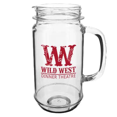 Acrylic clear beer glass with custom logo in 32 ounces.