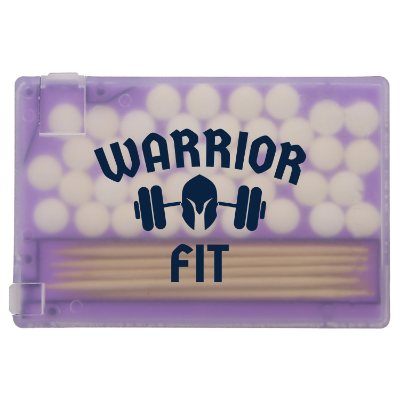 Custom translucent purple rectangle shaped pick and mints.