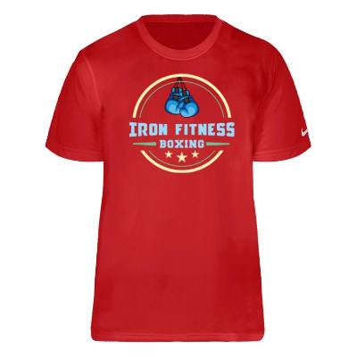 Gym red customizable short-sleeve t-shirt with full color logo.
