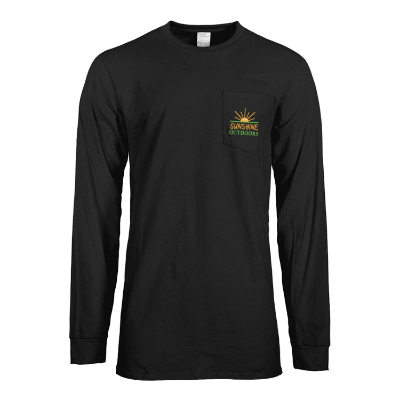 Jet black long sleeve t-shirt with custom full color imprint.