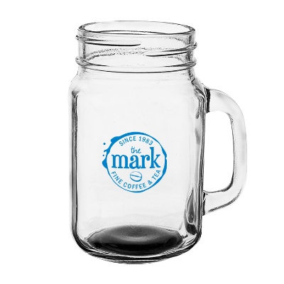 Black mason jar with custom logo.