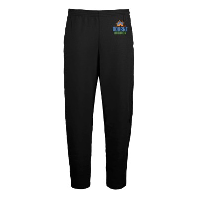 Customized full color imprint on jet black sweatpant.