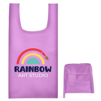 Polyester yellow foldable printed t-shirt bag with full color custom logo.