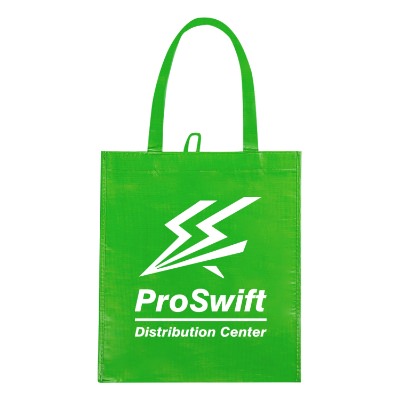 RPET lime green bag with custom logo and reinforced handles.