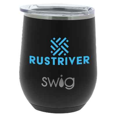 Swig Life black tumbler with custom logo.