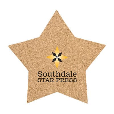 6 inch cork star with full color logo.
