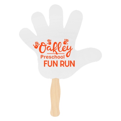 White paper hand fan with a personalized imprint