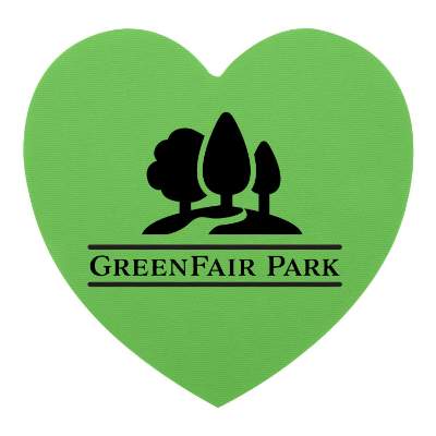 6-in. lime green heart rubber jar opener with custom printed logo.