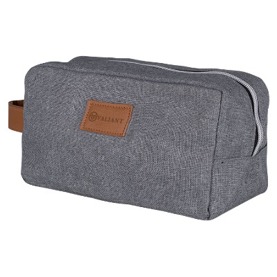 Polyester gray heathered travel bag debossed.